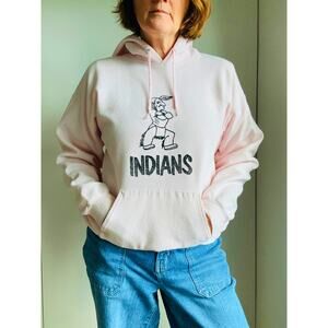 Vintage Graphic Sweatshirt Vintage Mascot Iron on Pink Size L Womens Indians